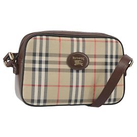 Borsa a Spalla Burberrys Nova Check in Tela Beige Oro Auth ka2309