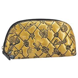 CHANEL Tasche Lackleder Schwarz Gold Silber CC Auth 171183