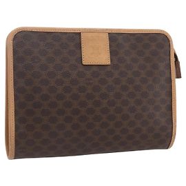 Céline Clutch in tela Macadam CELINE in pelle PVC marrone oro Auth ti3695