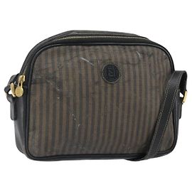 Sac à bandoulière FENDI en toile Pecan enduite Toile noire marron or Auth ti3766