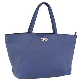 Bolso tote de cuero azul y dorado Auth BA10661 de Salvatore Ferragamo