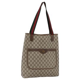 Borsa tote Gucci GG Supreme Web Sherry Line in PVC beige e oro 16 002 4487 Auth ti3729