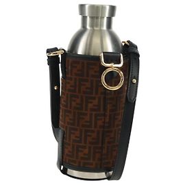 Porta bottiglie FENDI Zucchino in tela 24 bottiglie marrone oro Auth 171378M