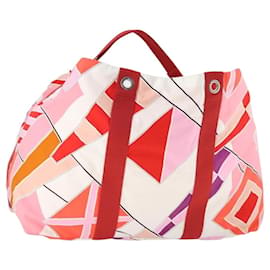 Hermès Bolso de playa HERMES Tote de lona roja Auth 168207