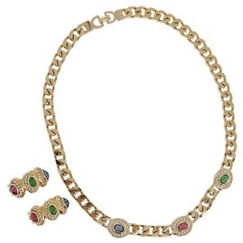 Collana in pietre colorate e strass Christian Dior metallo 2 pezzi Oro Auth am10776V