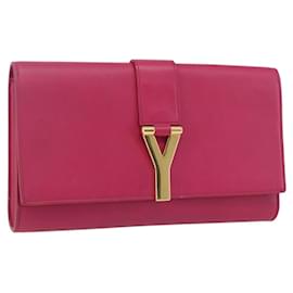 Bolsa Clutch Y Line em couro rosa e dourado SAINT LAURENT 311213 Auth 170902 - Saint Laurent