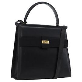 Borsa a mano in pelle Vara Ribbon di Salvatore Ferragamo 2way Nero Oro Auth ka2379
