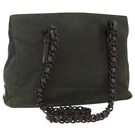 Borsa a Spalla PRADA in Nylon, Plastica e Pelle Khaki Auth ti3739