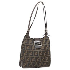 Borsa a spalla Mamma Baguette in tela Zucca FENDI nera e marrone Auth 171933