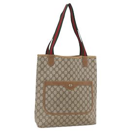 Borsa tote Gucci GG Supreme Web Sherry Line in PVC beige e oro 40 02 003 Auth bs33280