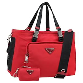Borsa per animali PRADA Borsa da trasporto in nylon 2 in 1 Rossa Argento Auth 170756SAM - Prada