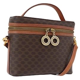Céline Borsa Vanity Circolare in Tela Macadam CELINE in Pelle PVC 2 vie Marrone Oro Auth ep13087