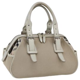Burberry Nova Check Handtasche aus Canvas Beige Silber Authentisch BA10799