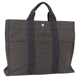 Hermès HERMES Borsa a Mano Her Line Tote MM in Tela Grigia Argento Auth 172062