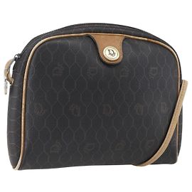Borsa a spalla in tela a nido d'ape PVC nera e oro Christian Dior Auth ti3760