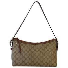 Borsa a Spalla Media Gucci GG Emblem in Tela Beige con Rifiniture in Pelle Marrone