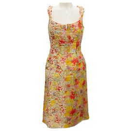 Vestido de cóctel de chiffon de seda multicolor pastel vintage Christian Lacroix