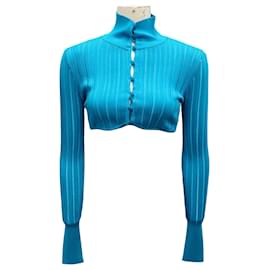 Alaia türkisfarbener cropped glänzender Crinoline-Cardigan - Alaïa