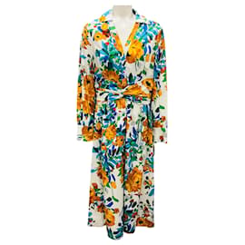 Rüschendes Baumwollhemdkleid mit mehrfarbigem Blumenmuster von Lela Rose