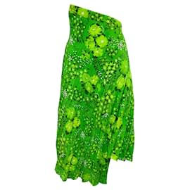 Jupe midi asymétrique plissée imprimée florale verte Balenciaga