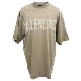 T-shirt Balenciaga Tape Type Vestibilità Media in Cotone Verde Esercito