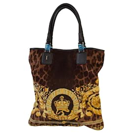 Borsa tote Vanitas in velluto nero Barocco Gianni Versace con corona dorata