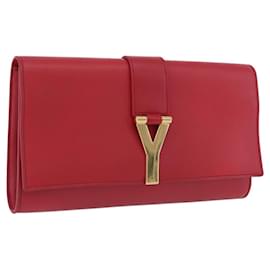 Bolsa Clutch Y Line em couro vermelho e dourado SAINT LAURENT 311213 Auth 170930 - Saint Laurent