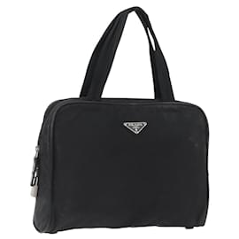 PRADA Borsa a mano in nylon nero argento Auth BA10663