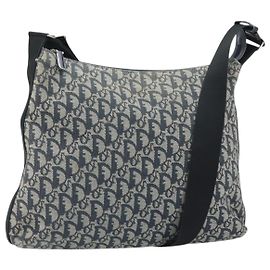 Borsa a spalla in tela Trotter Christian Dior blu navy argento autentica bs33269