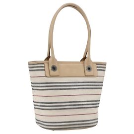 BURBERRY Nova Check Tote Bag aus Canvas und Leder Weiß Silber Auth hk3518