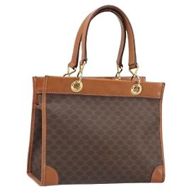 Céline CELINE Macadam Canvas Handtasche aus PVC-Leder in Braun und Gold Auth 171069