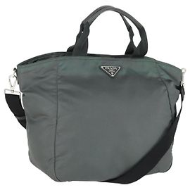 PRADA Tote Bag Nylon 2way Grau Silber Auth ka2252