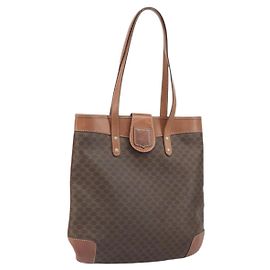 Céline CELINE Macadam Canvas Tote Bag aus PVC-Leder in Braun-Gold Auth bs33206