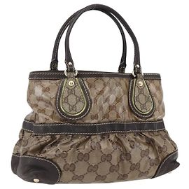 Borsa Tote GG Cristal GUCCI in tela rivestita oro beige 223964 Auth hk3494
