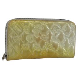 CHANEL Icon line Long Wallet Lackleder Silber CC Auth bs33317