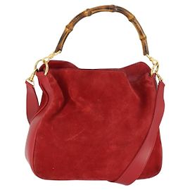 Borsa a mano in suede GUCCI Bamboo 2way Rossa Oro Auth ep13161