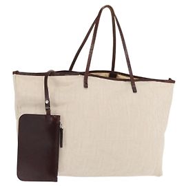 Bolso tote de lona Zucca FENDI marfil Auth 169632