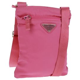Borsa a Spalla PRADA Nylon Rosa Argento Auth 170698V