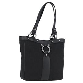 Borsa Tote Gancini in tela nera Salvatore Ferragamo Auth ka2394