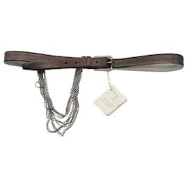 Cintura in pelle decorata con catene multicolori brunello cucinelli marrone / argento