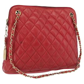 CHANEL Bolso de Hombro Matelassé de Cuero Rojo con Cadena Dorada CC Auth 169739 - Chanel