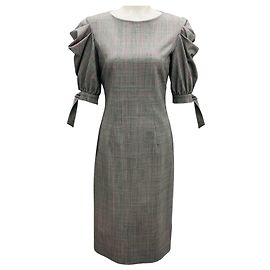 Vestido midi de mangas abullonadas multicolor negro / blanco / rosa de Alberta Ferretti