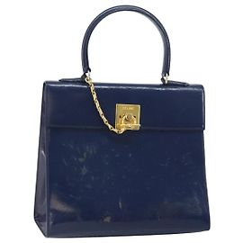 Céline Borsa a mano CELINE in pelle blu navy oro Auth 171637