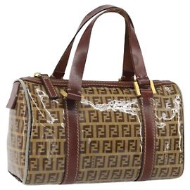 Borsa Boston in tela Zucchino FENDI in pelle verniciata marrone oro Auth 171572