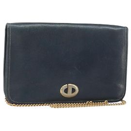 Borsa a spalla in pelle Christian Dior, blu navy e oro, autentica ti3768