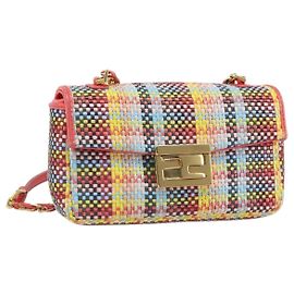 Borsa a spalla FENDI Chain Mini Bee Baguette in pelle multicolore dorato Auth 171168SAM