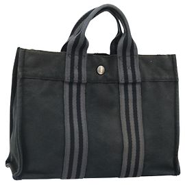 Hermès HERMES Borsa Fourre Tout PM in Tela Nera Argento Auth ti3705