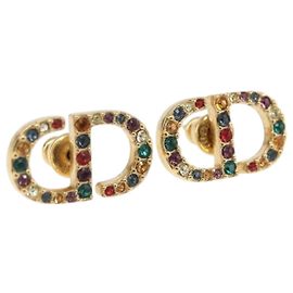 Orecchino a perno in strass Christian Dior in metallo dorato Auth 168258M