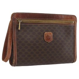 Céline Clutch in tela Macadam CELINE in pelle PVC marrone oro Auth ti3690