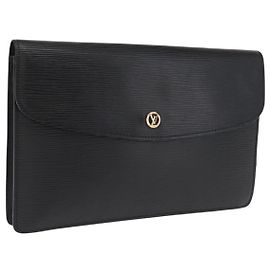 LOUIS VUITTON Clutch Montaigne 27 Epi Schwarz M52652 LV Auth 169888